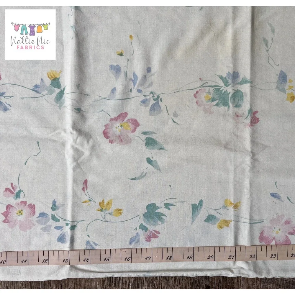 Vintage pastel floral pillowcase cream‎ pink yellow green flowers